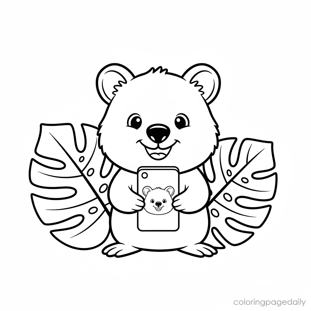 Quokka Takes a Happy Selfie - Daily printable coloring page in Kids - Animals category