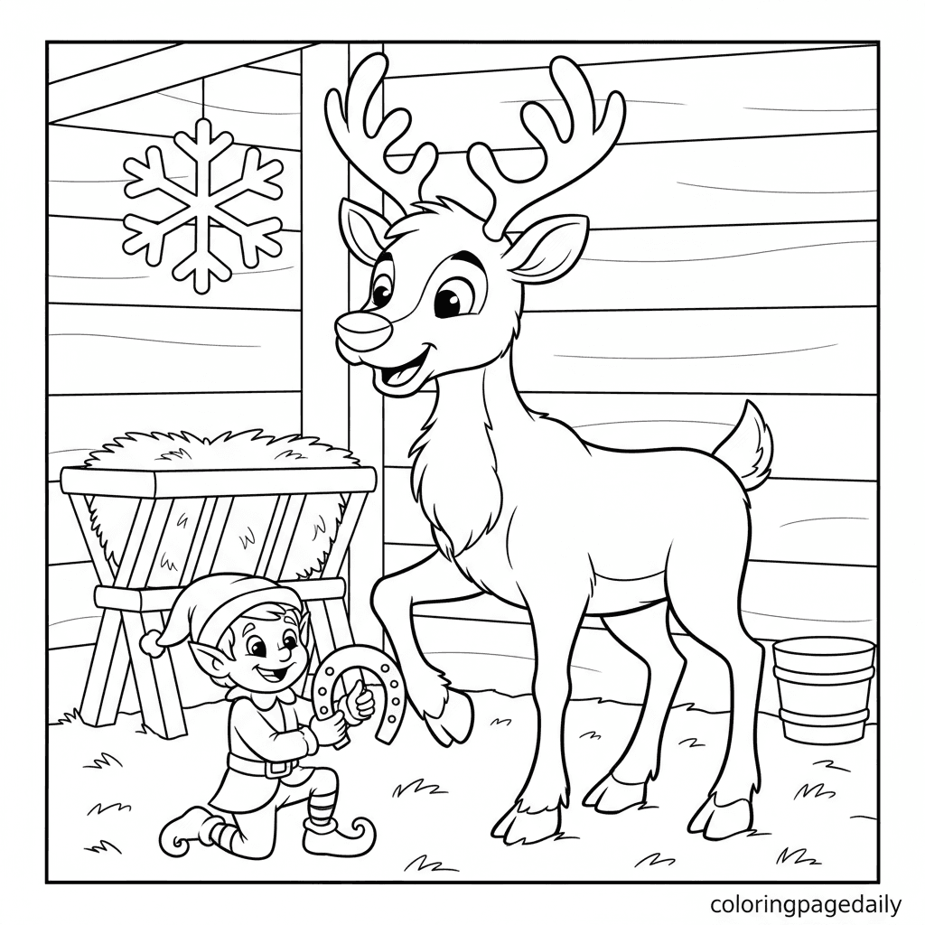 Prancer Gets New Horseshoes - Daily printable coloring page in Kids - Christmas category