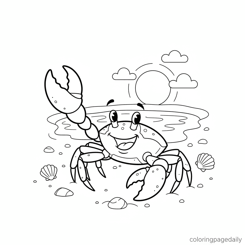 Fiddler Crab's Friendly Wave - Daily printable coloring page in Kids - Ocean and Underwater Life category