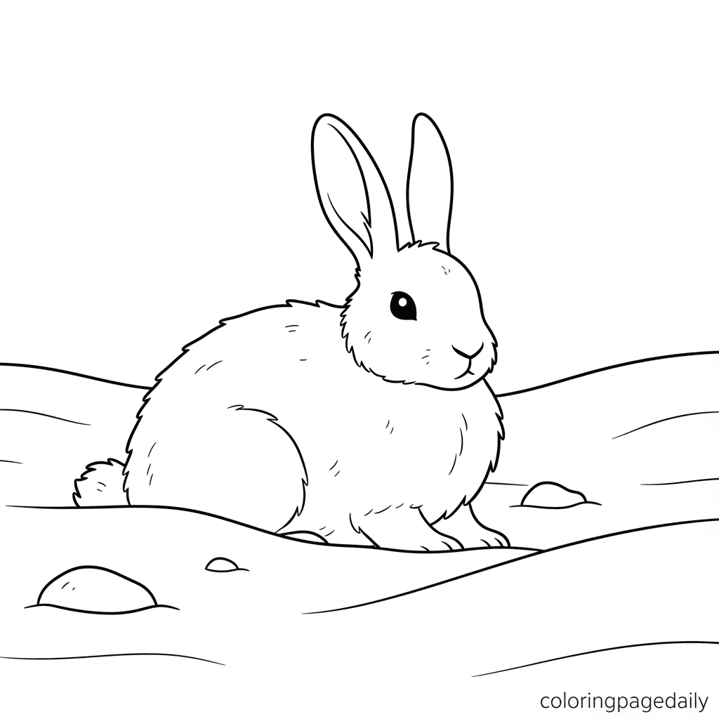 Arctic Hare Hides in the Snow - Daily printable coloring page in Kids - Winter and Snow Season category