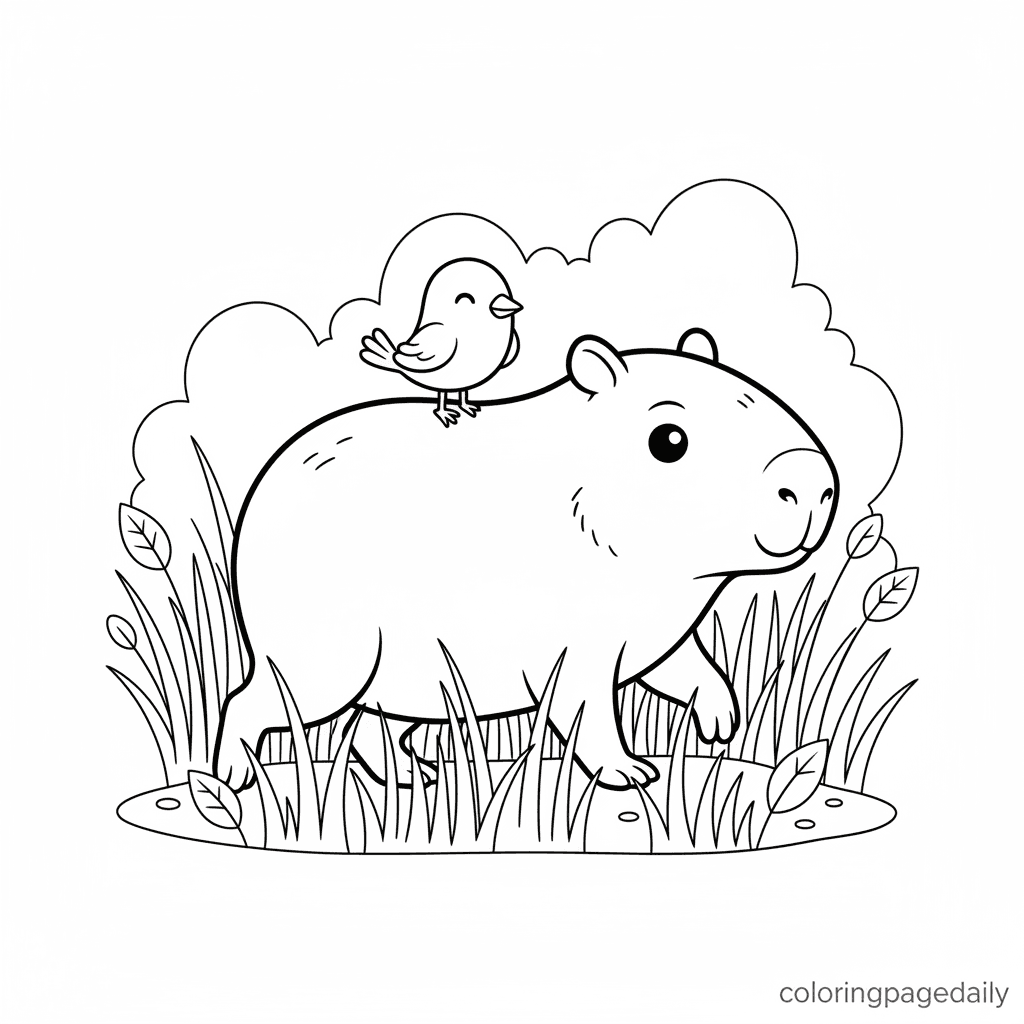 Capybara Gives a Piggyback Ride - Daily printable coloring page in Kids - Animals category