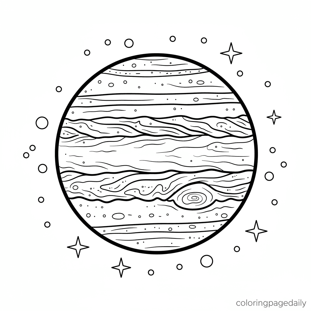 Jupiter and the Great Red Spot - Daily printable coloring page in Kids - Space category