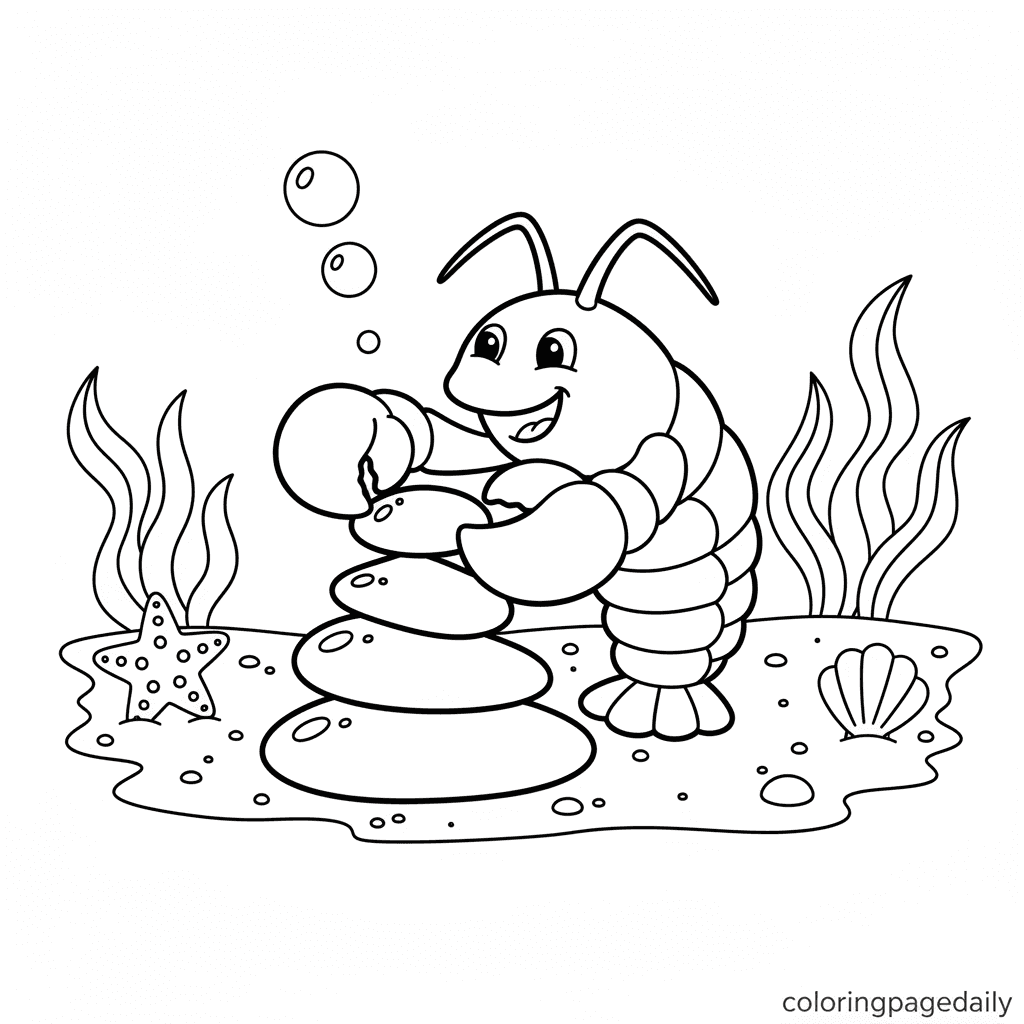Lobster Stacks Smooth Pebbles - Daily printable coloring page in Kids - Ocean and Underwater Life category