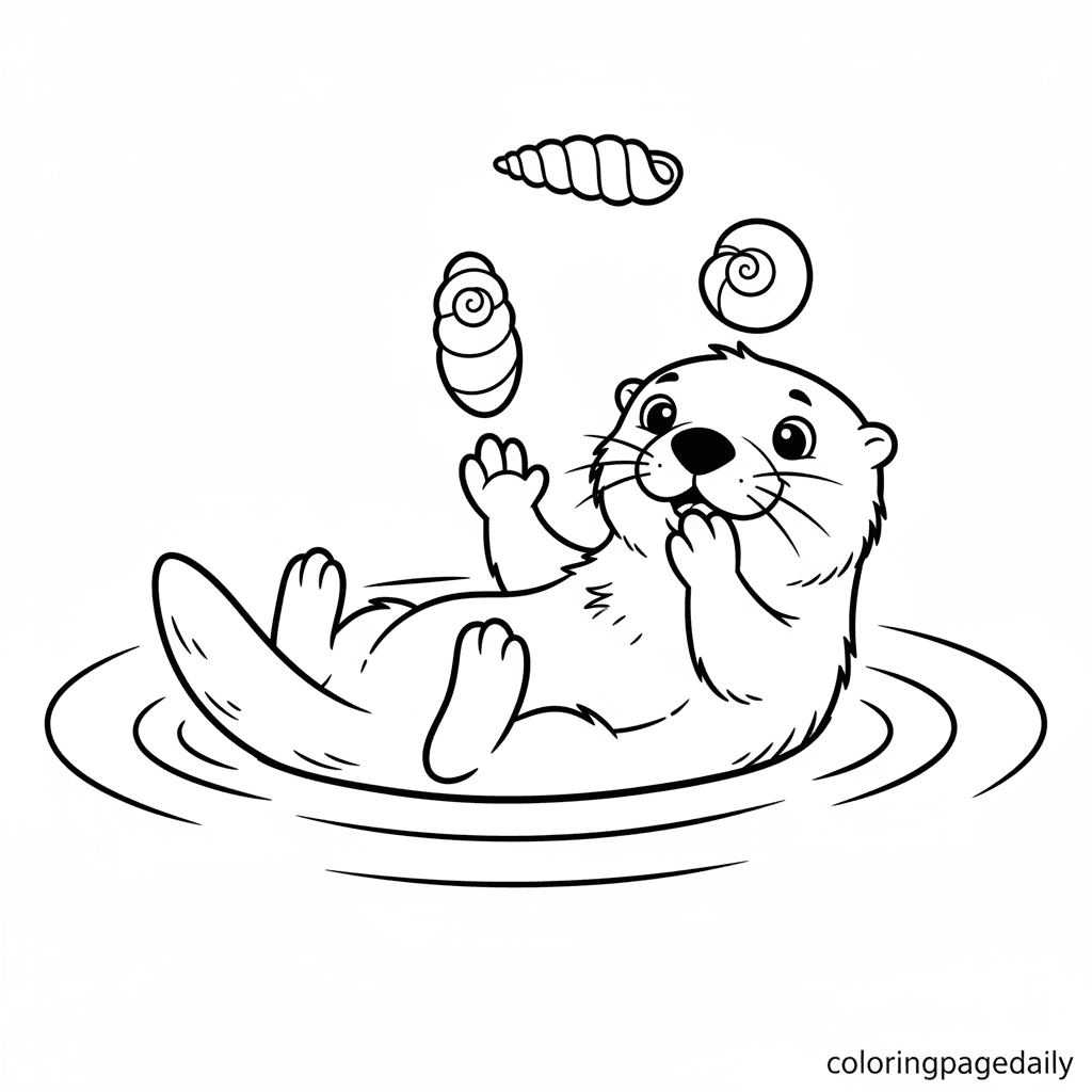 Sea Otter Juggles Seashells - Daily printable coloring page in Kids - Animals category