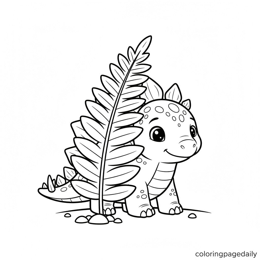 Baby Stegosaurus Plays Hide-and-Seek - Daily printable coloring page in Kids - Dinosaur category