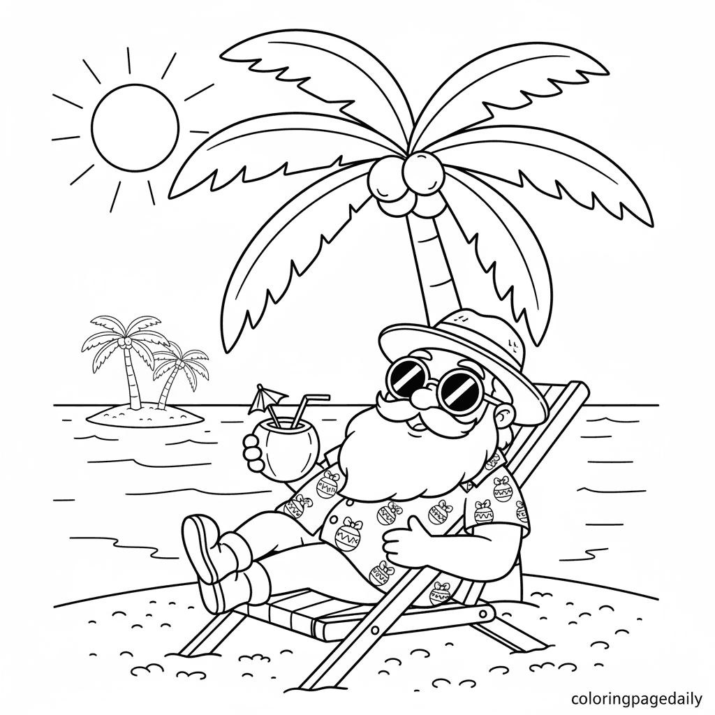 Santa's Tropical Christmas Vacation - Daily printable coloring page in Kids - Christmas category