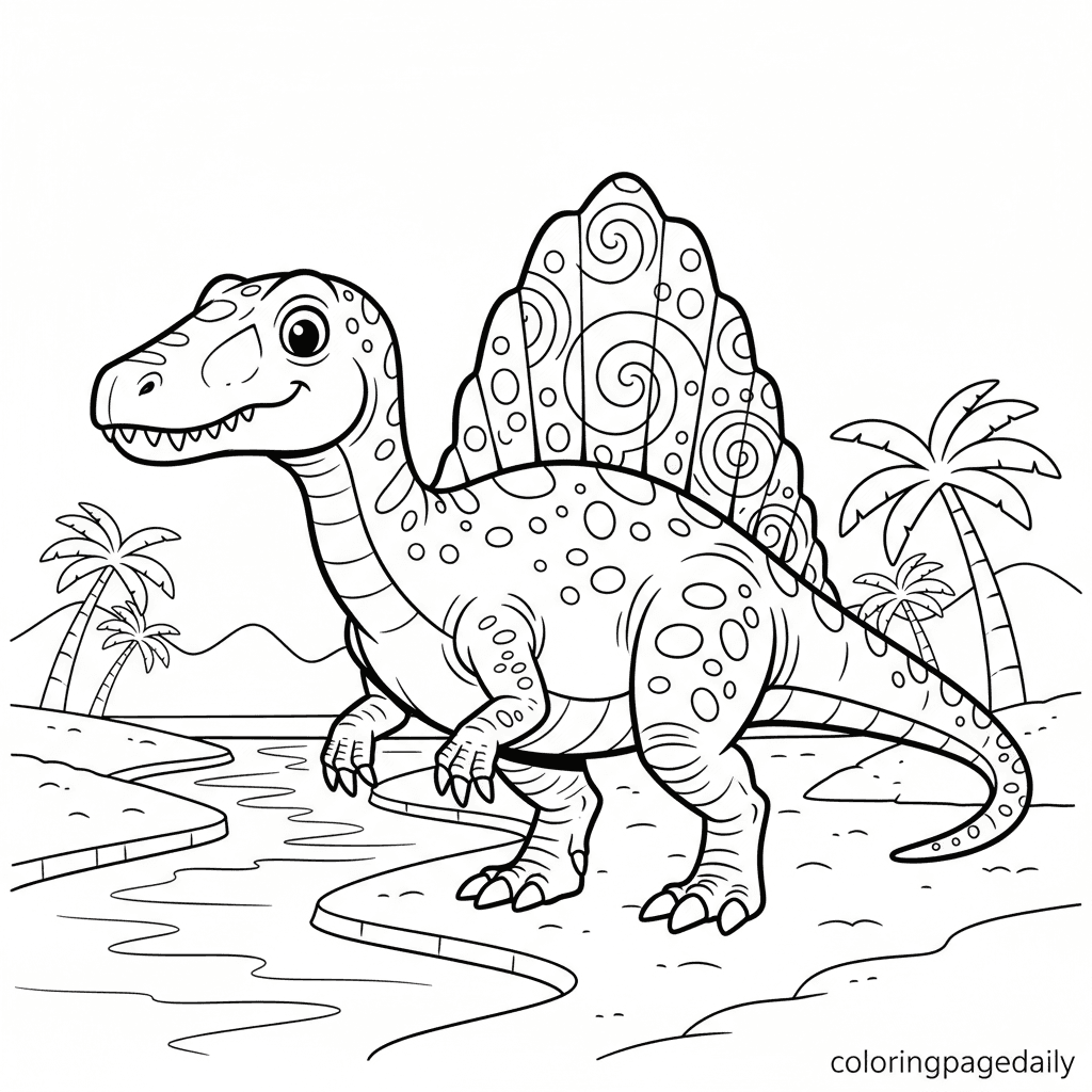 Spinosaurus's Decorated Sail - Daily printable coloring page in Kids - Dinosaur category