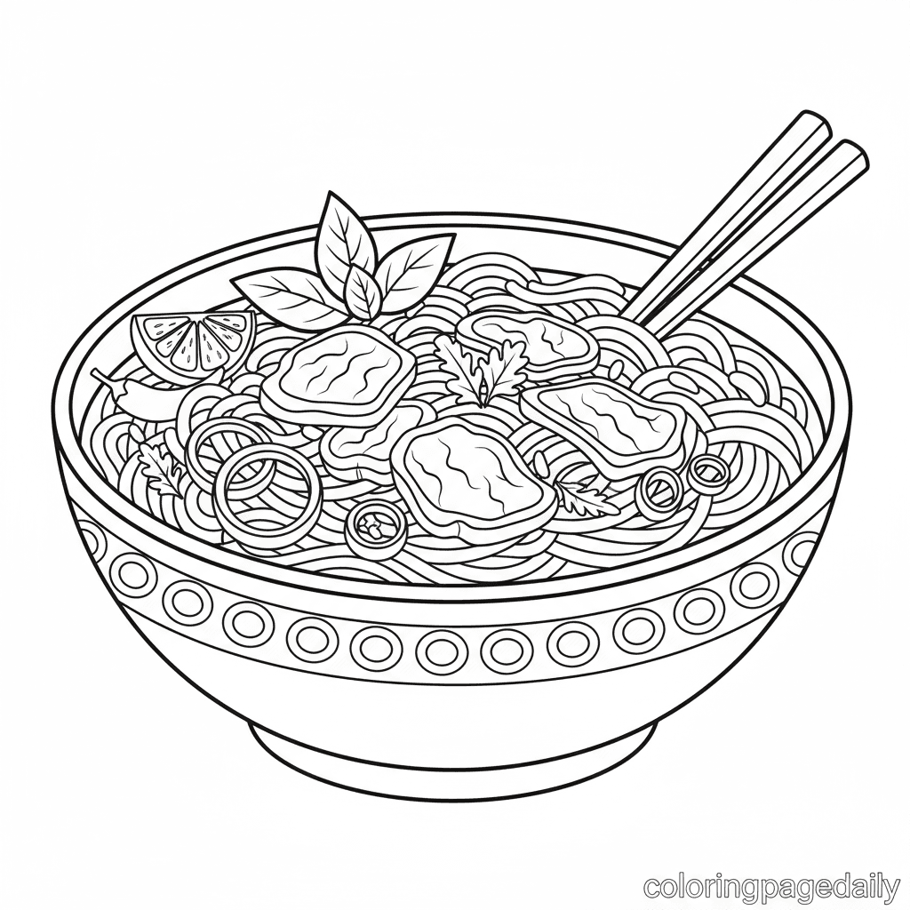 Warm Bowl of Vietnamese Phở - Daily printable coloring page in Kids - Food category