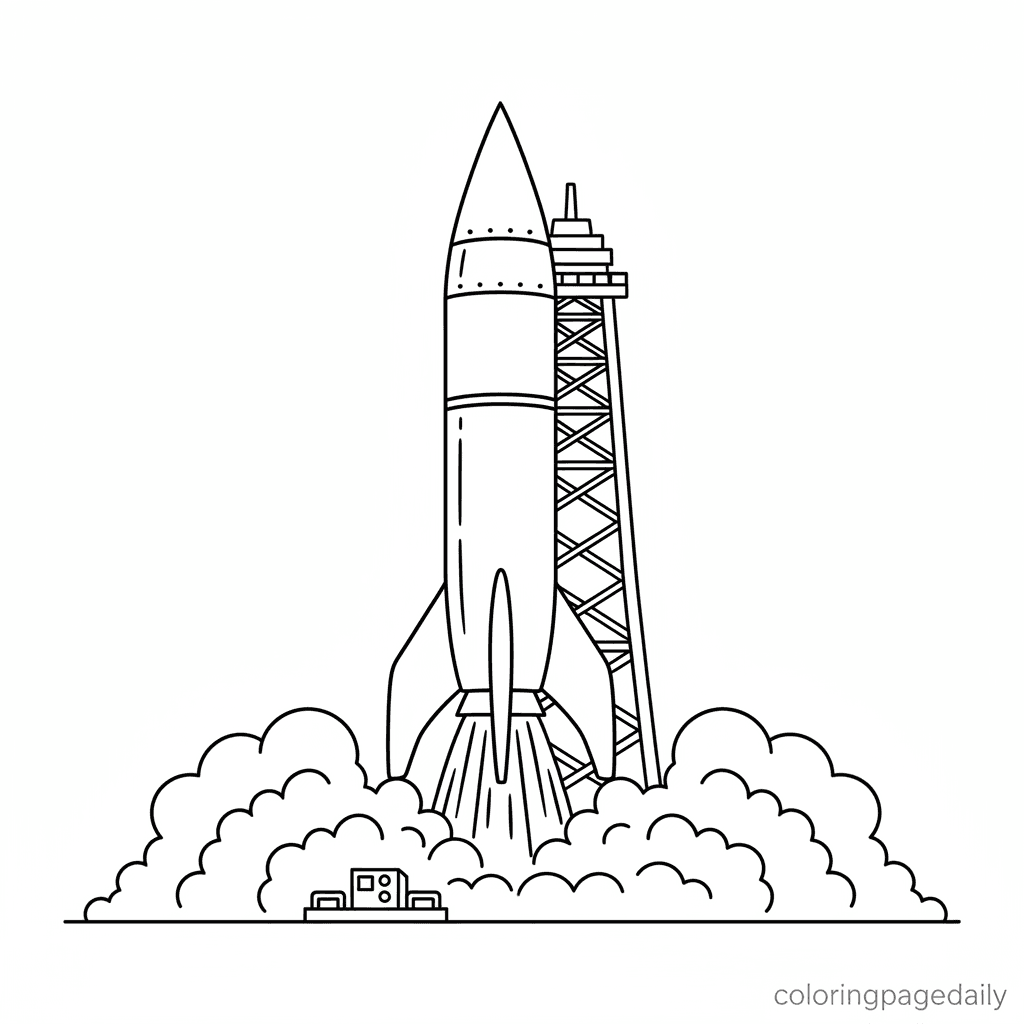 Rocket Ship Ready for Liftoff - Daily printable coloring page in Kids - Space category