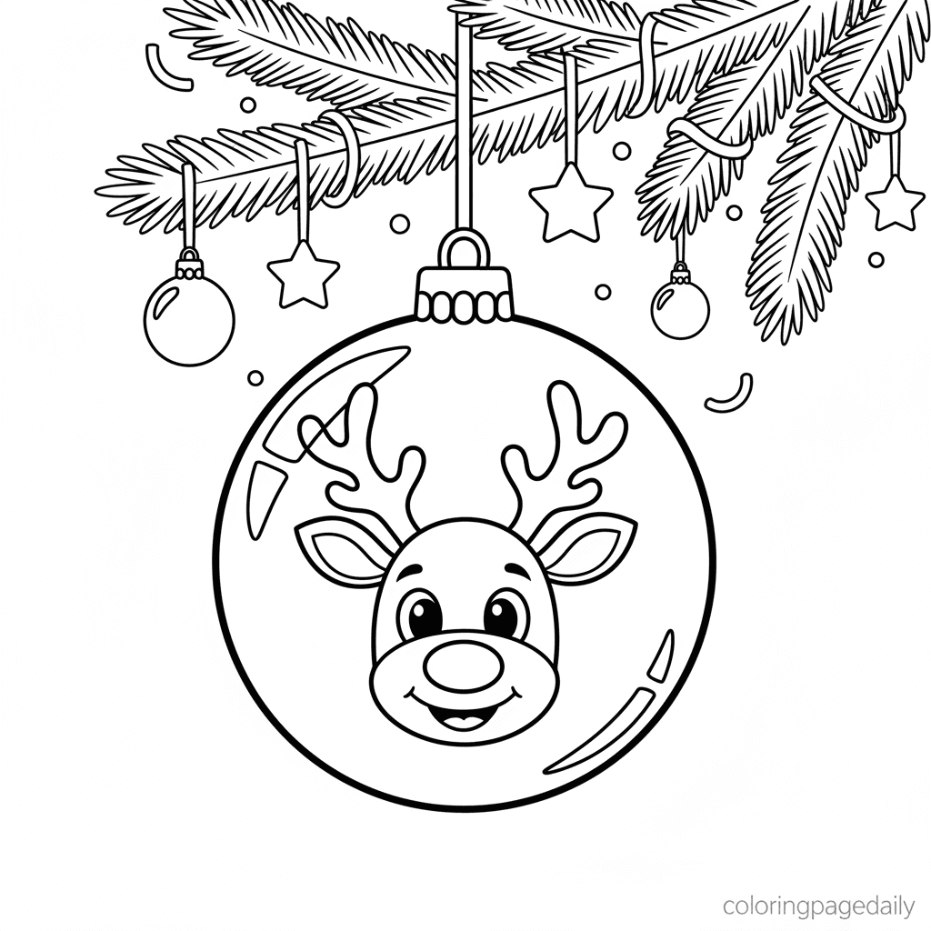 Reindeer's Christmas Ornament Reflection - Daily printable coloring page in Kids - Christmas category