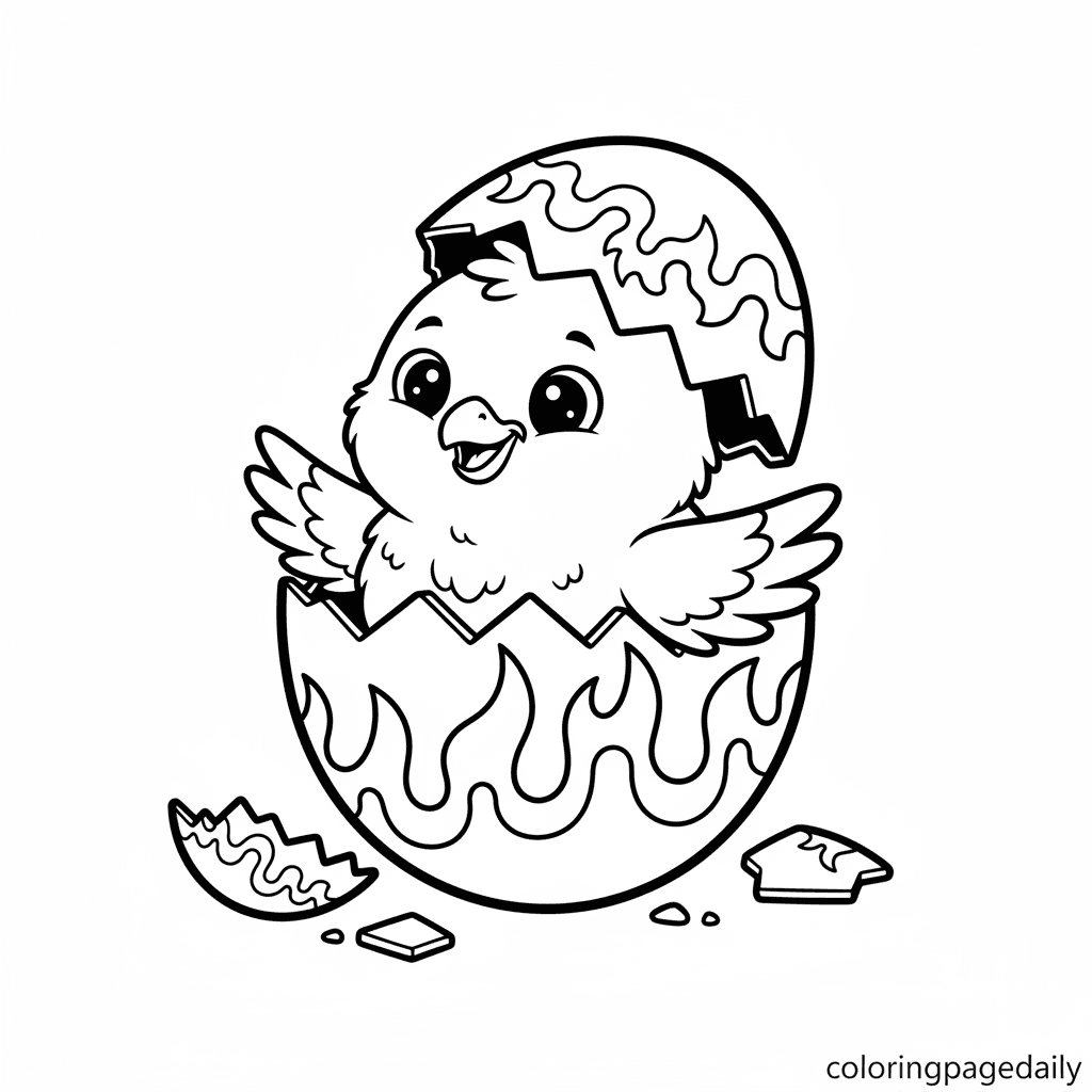 Phoenix Chick Hatches from Egg - Daily printable coloring page in Kids - Mythical Creature category