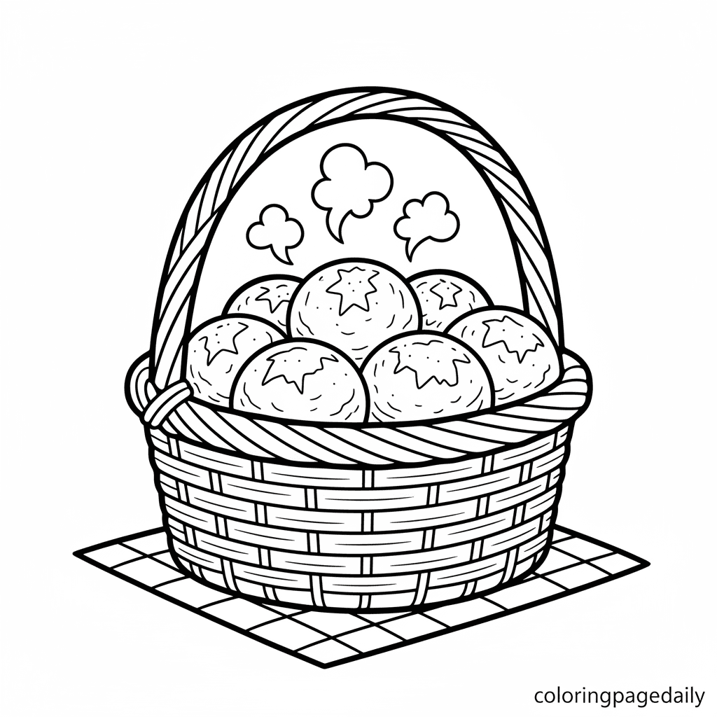 Basket of Brazilian Cheese Bread - Daily printable coloring page in Kids - Food category