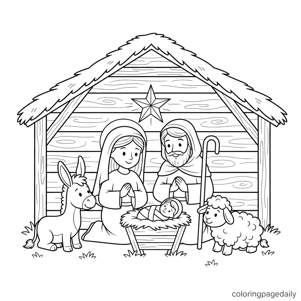 The First Christmas Nativity Scene - Daily printable coloring page in Kids - Christmas category