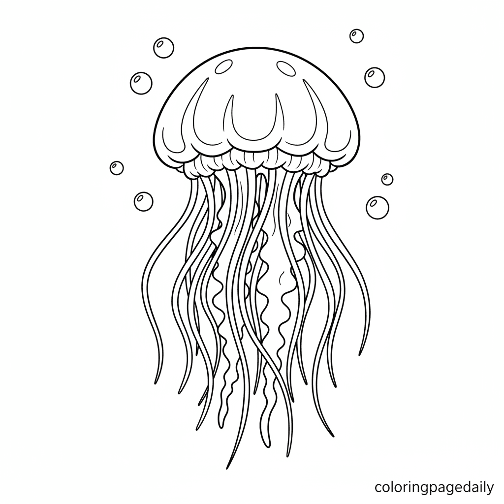 Jellyfish Drifting in the Ocean - Daily printable coloring page in Kids - Ocean and Underwater Life category