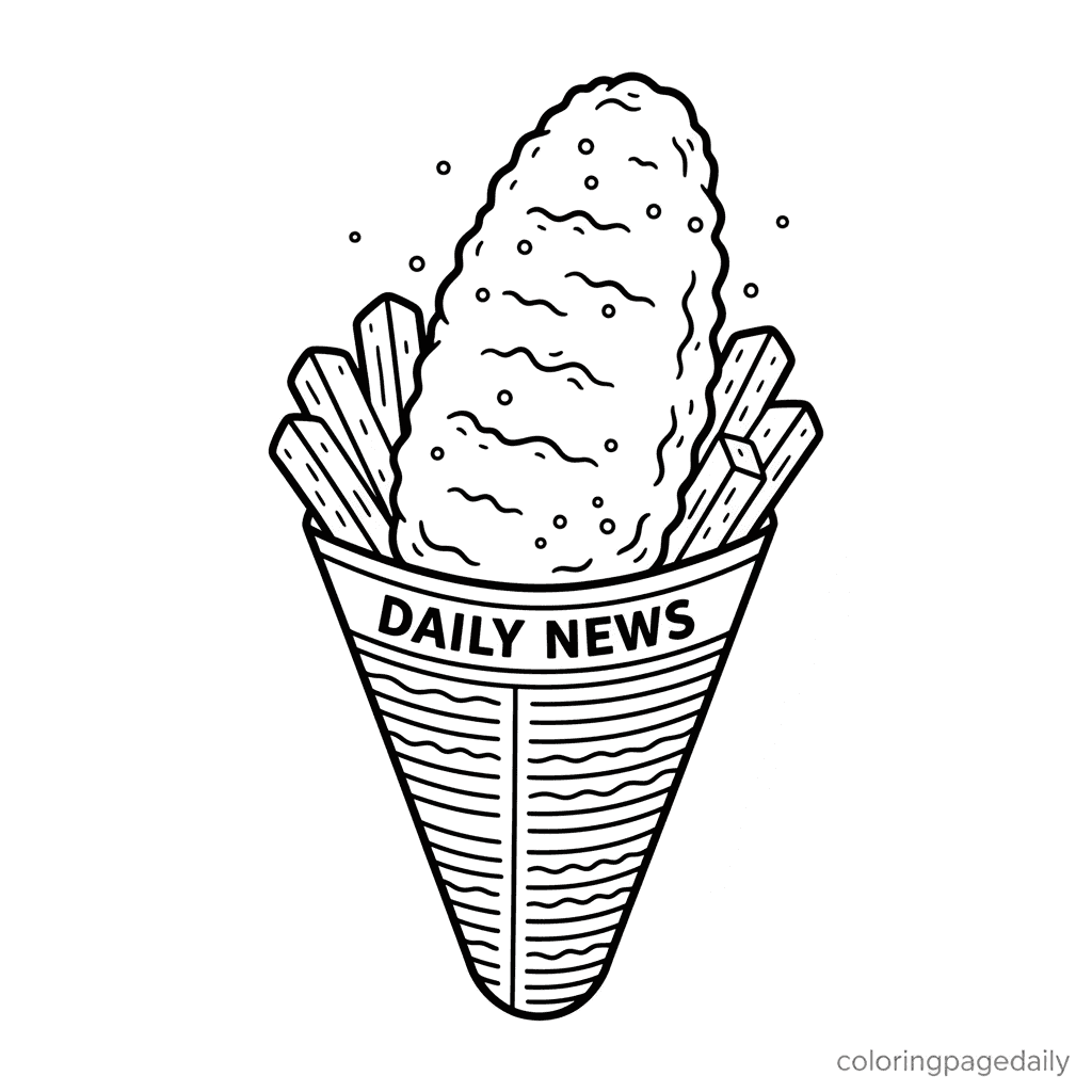 Classic UK Fish and Chips - Daily printable coloring page in Kids - Food category
