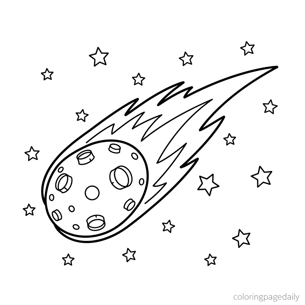 Comet Streaking Through Space - Daily printable coloring page in Kids - Space category
