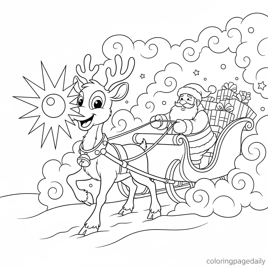 Rudolph Lights the Way - Daily printable coloring page in Kids - Christmas category