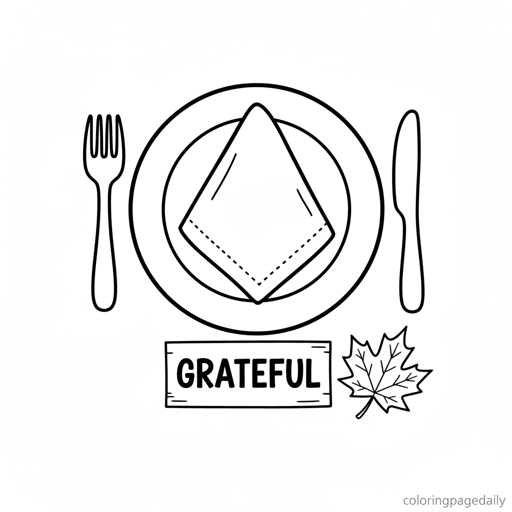 A Grateful Thanksgiving Place Setting - Daily printable coloring page in Kids - Thanksgiving category