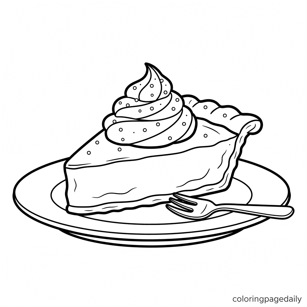 Thanksgiving Pumpkin Pie with Cream - Daily printable coloring page in Kids - Thanksgiving category