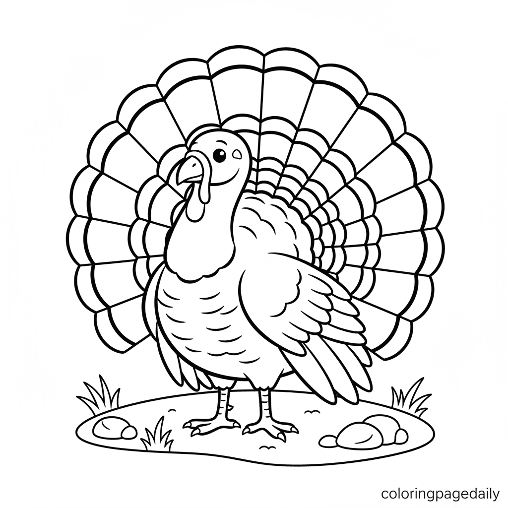 Wild Turkey Tail Display - Daily printable coloring page in Kids - Thanksgiving category