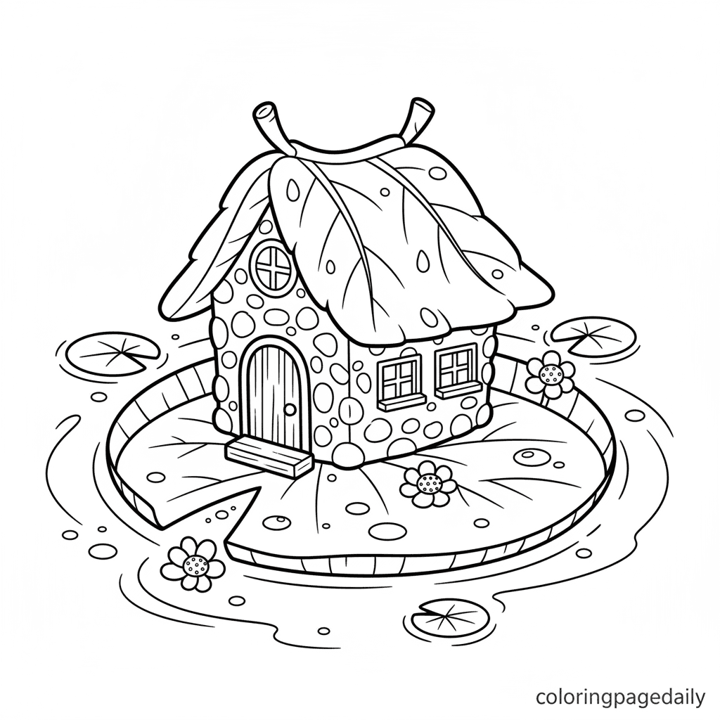 Magical Lily Pad Cottage - Daily printable coloring page in Kids - Scenery category