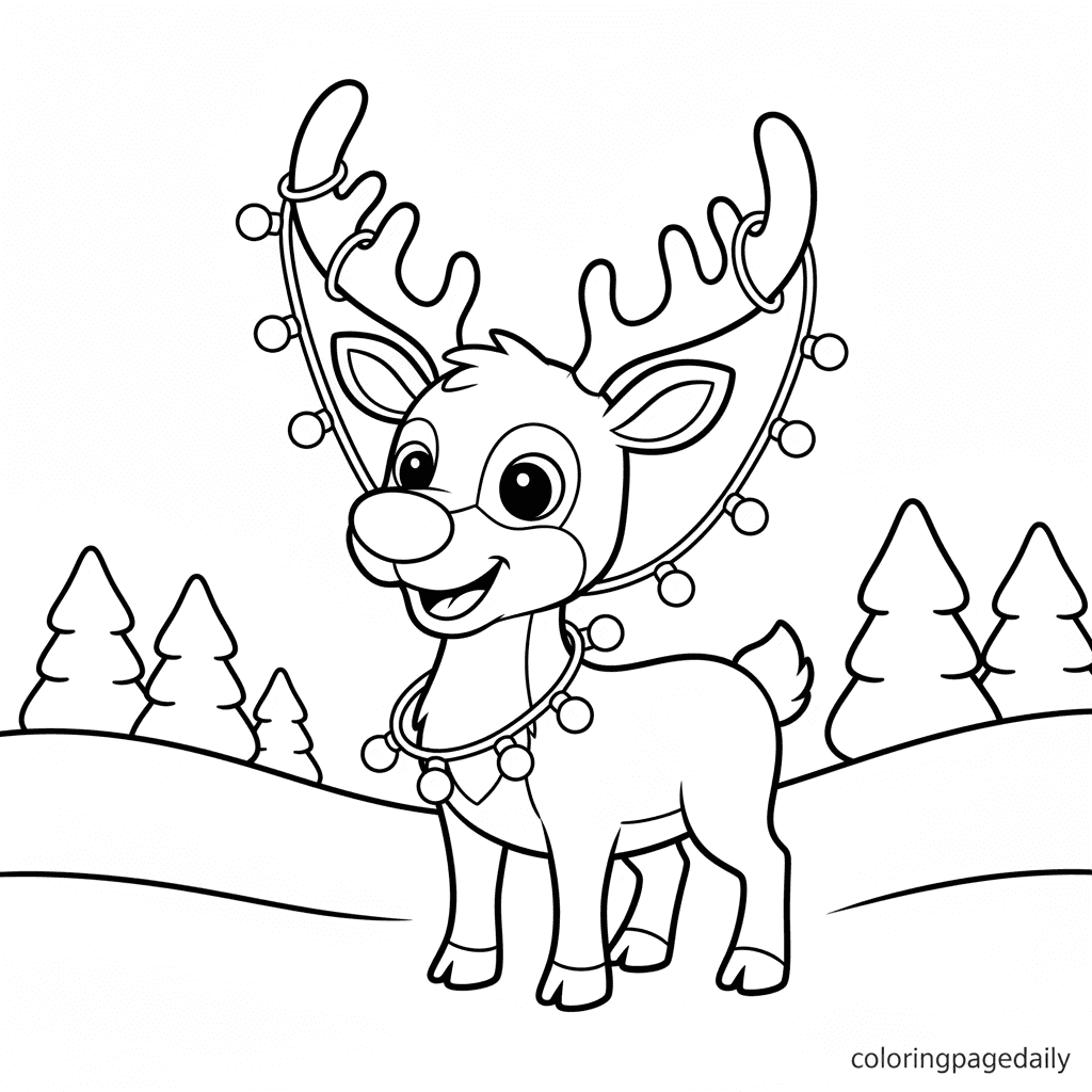 Reindeer with Christmas Lights - Daily printable coloring page in Kids - Christmas category