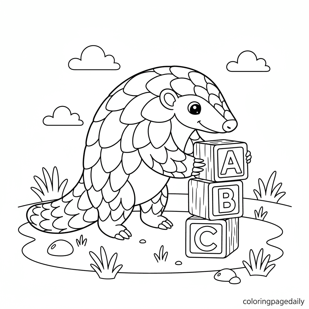 Pangolin Stacking Blocks - Daily printable coloring page in Kids - Animals category