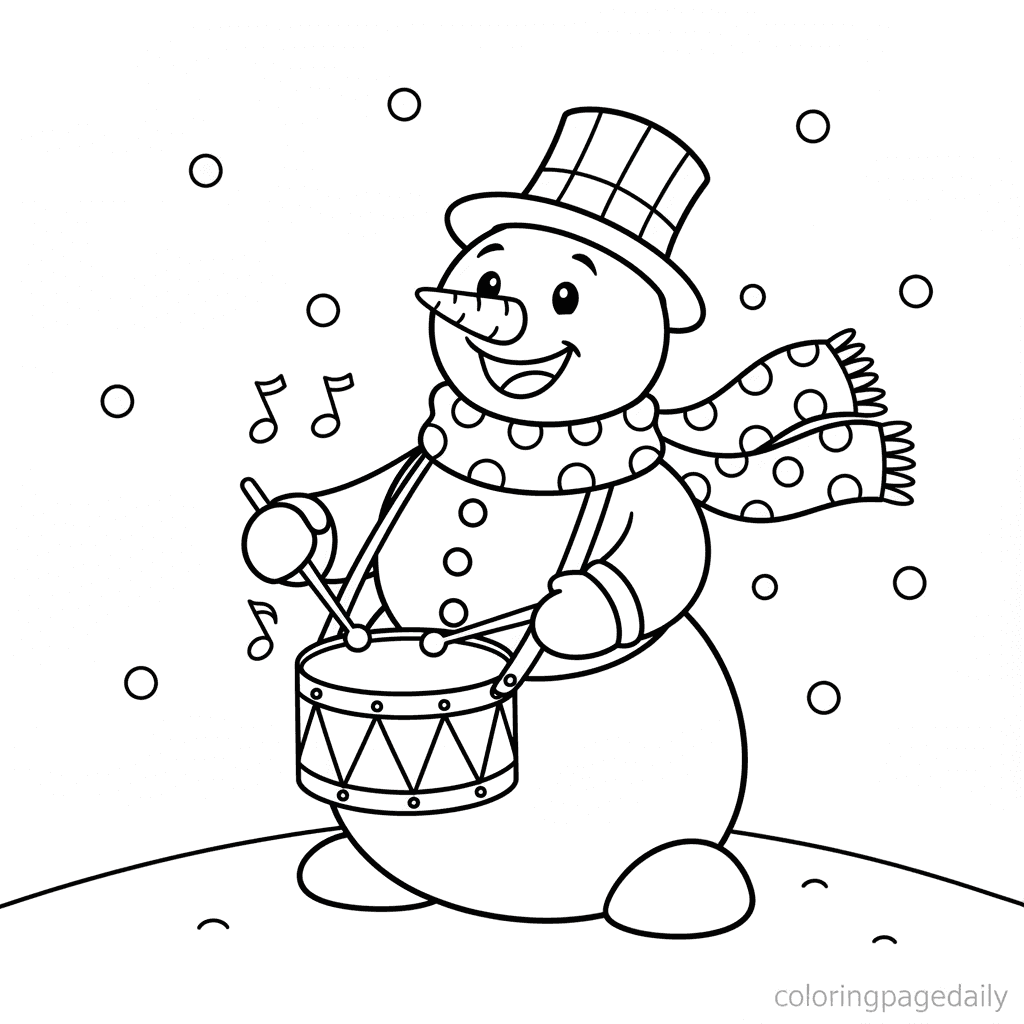 Snowman Playing a Drum - Daily printable coloring page in Kids - Christmas category