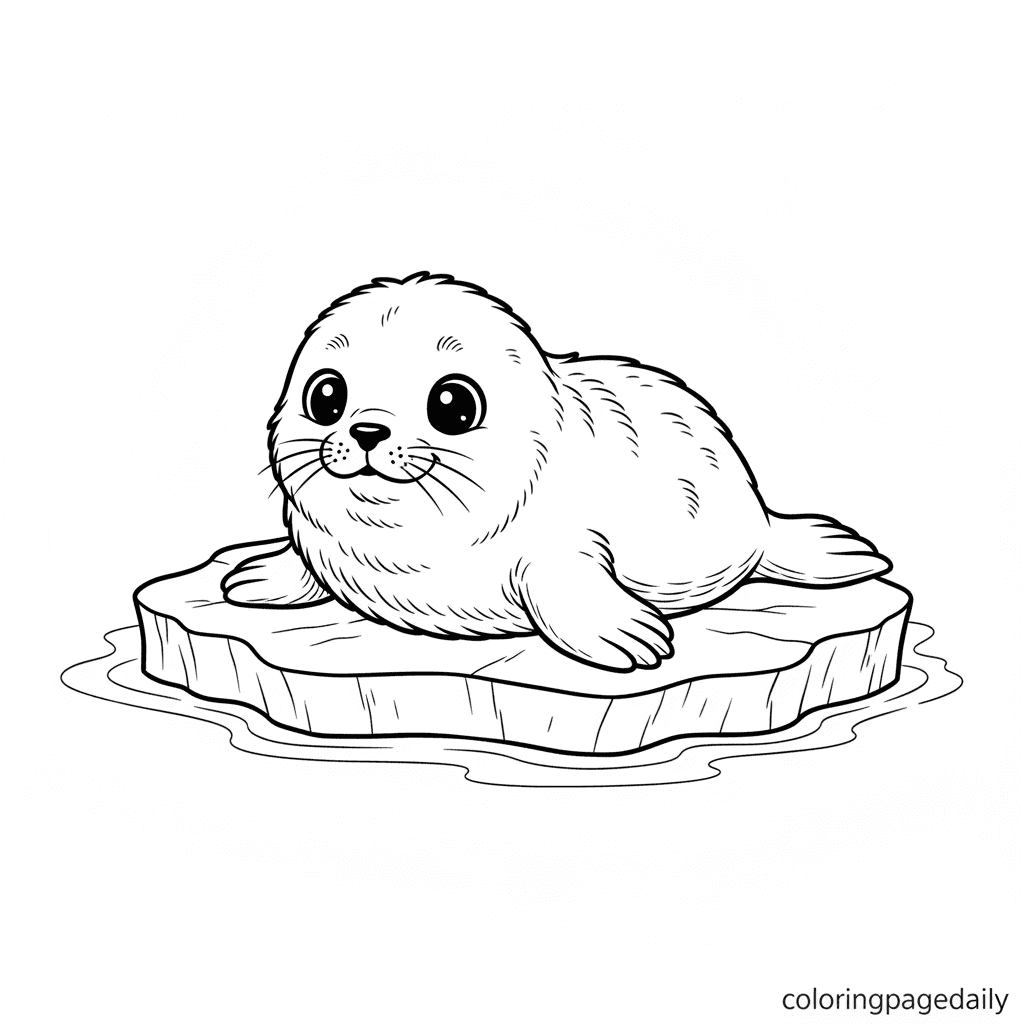Harp Seal on Ice - Daily printable coloring page in Kids - Winter and Snow Season category
