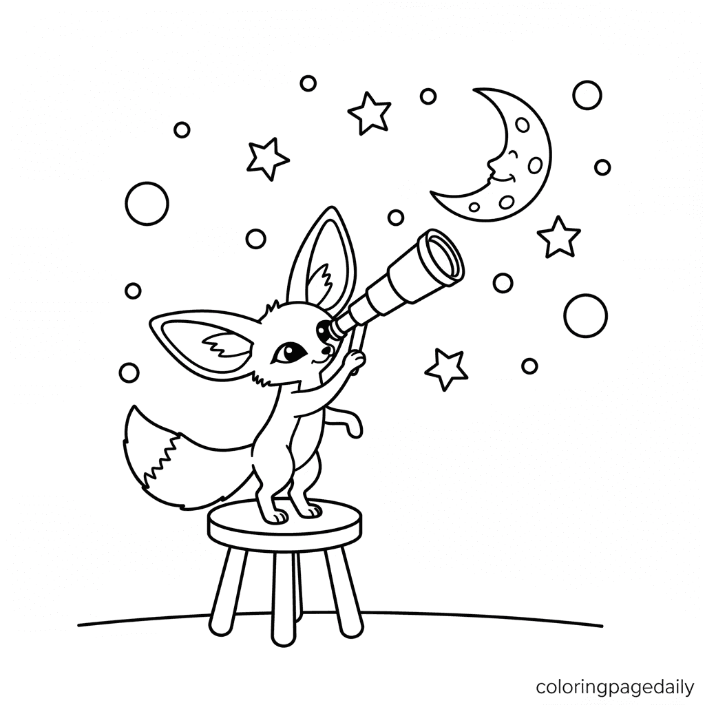 Fennec Fox Stargazing - Daily printable coloring page in Kids - Animals category