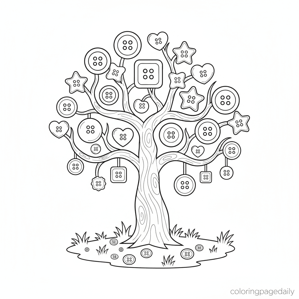 The Magical Button Tree - Daily printable coloring page in Kids - Scenery category