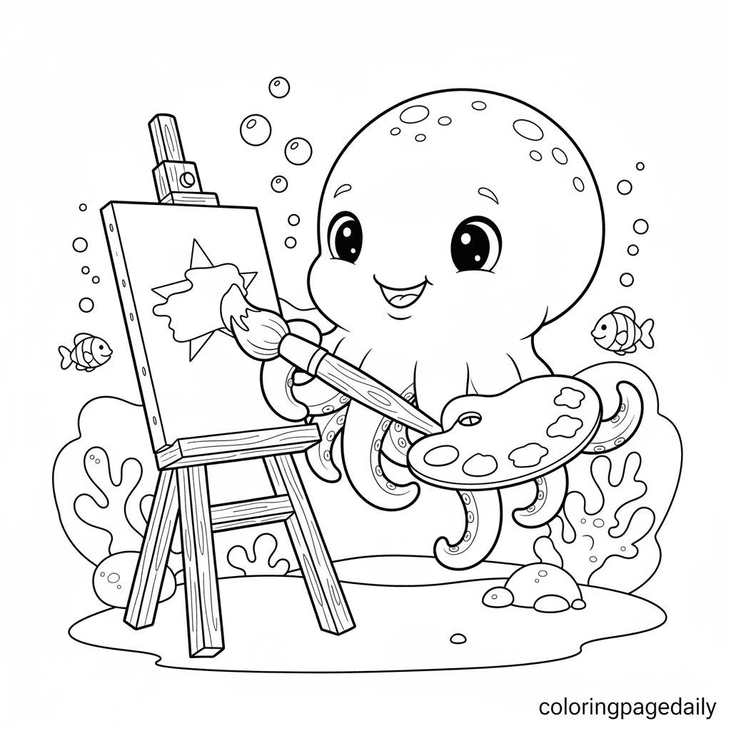 Baby Kraken Painting Art - Daily printable coloring page in Kids - Mythical Creature category