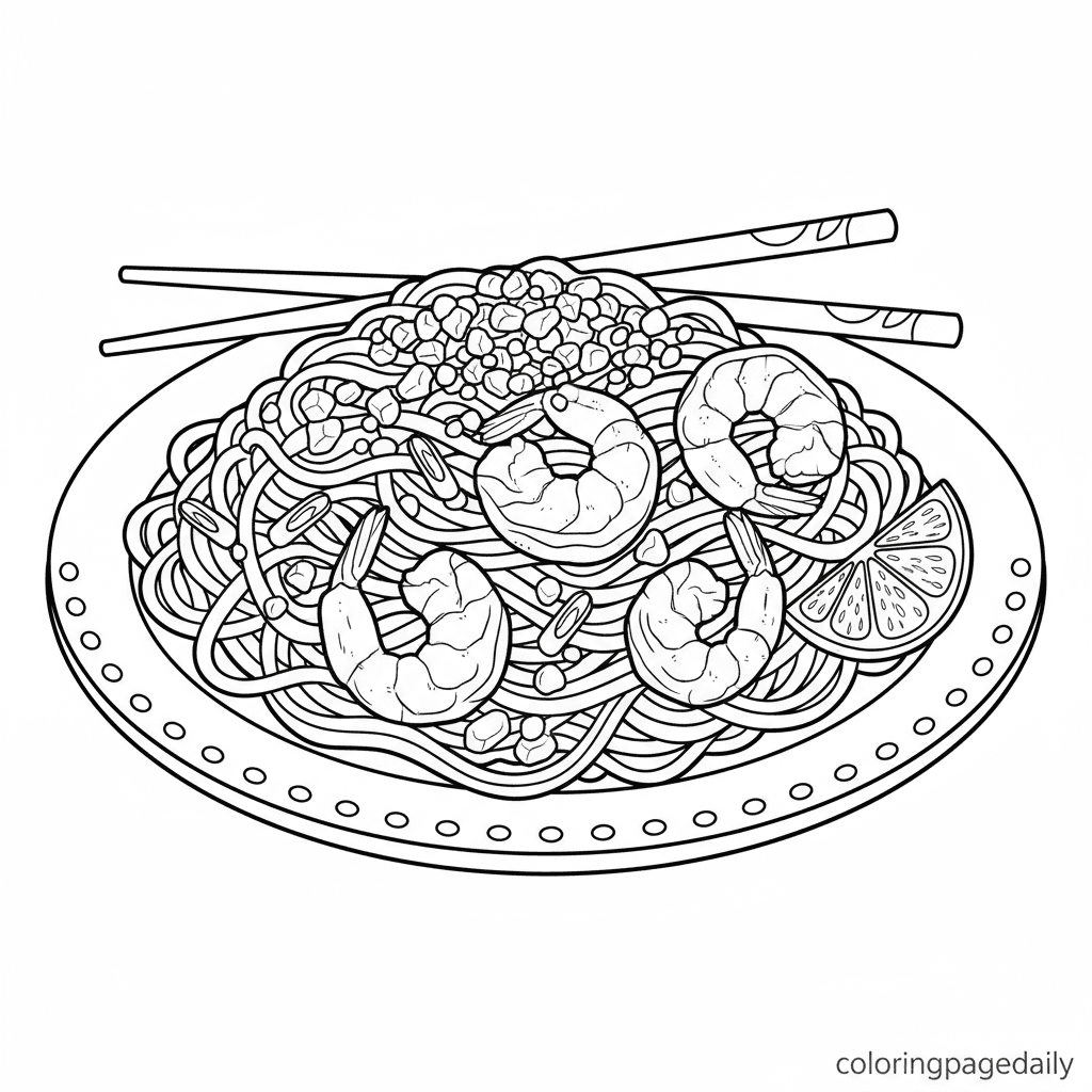Tasty Pad Thai Noodles - Daily printable coloring page in Kids - Food category