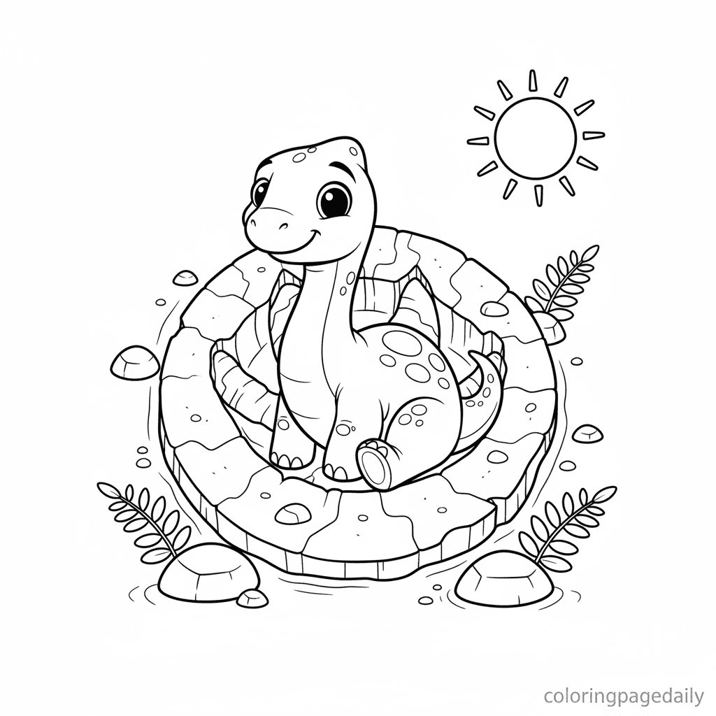 Baby Brachiosaurus Sitting - Daily printable coloring page in Kids - Dinosaur category