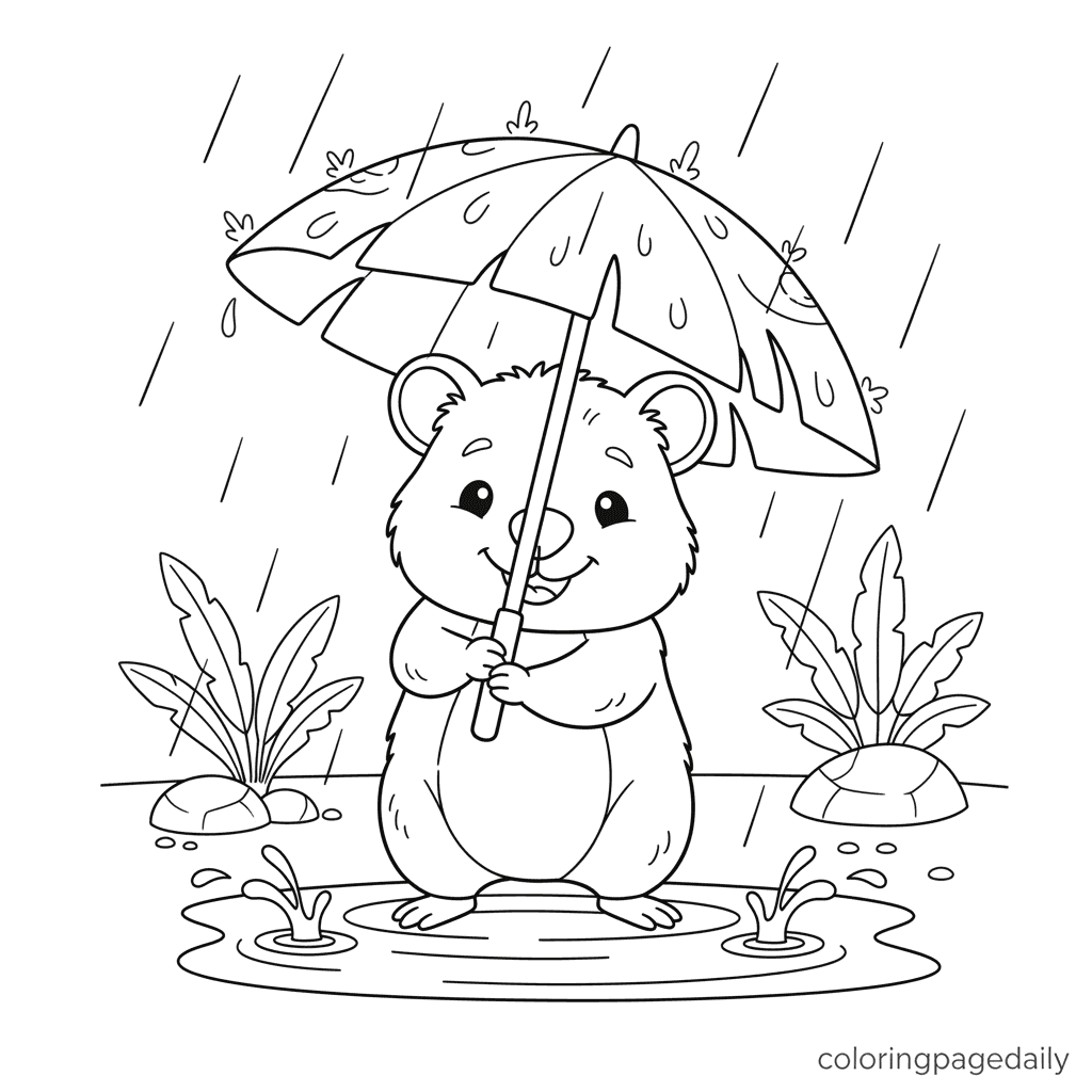 Quokka's Leaf Umbrella - Daily printable coloring page in Kids - Animals category