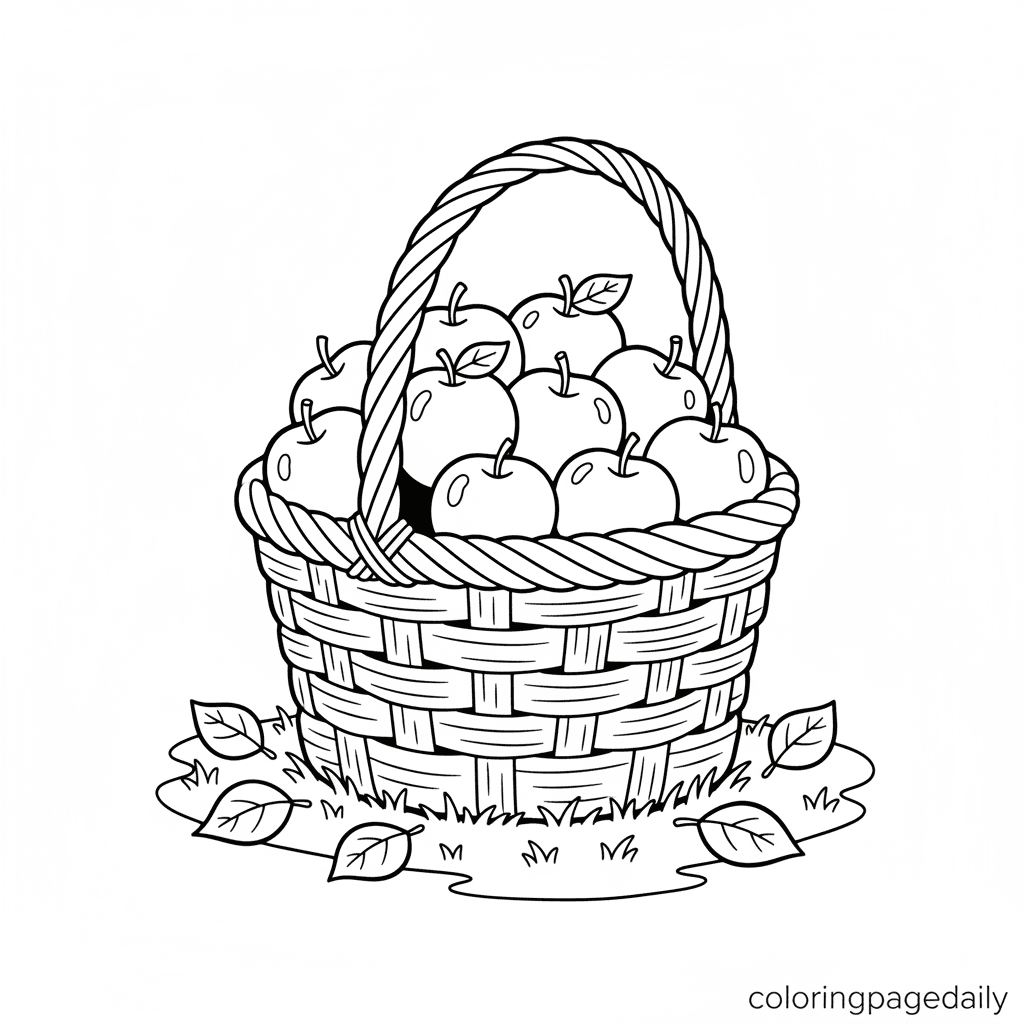 Harvest Basket of Apples - Daily printable coloring page in Kids - Thanksgiving category
