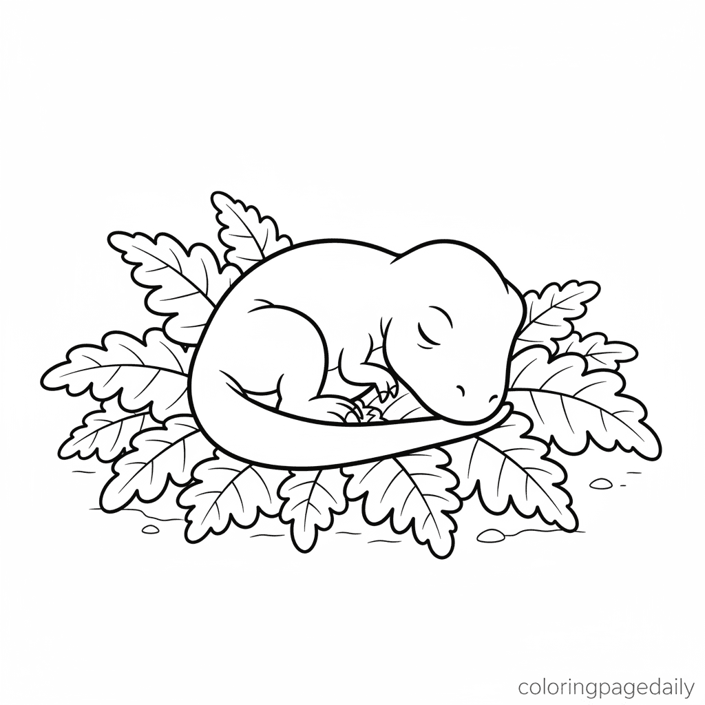Baby T-Rex Sleeping - Daily printable coloring page in Kids - Dinosaur category