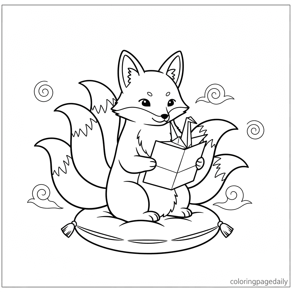 Kitsune Folding Origami - Daily printable coloring page in Kids - Mythical Creature category