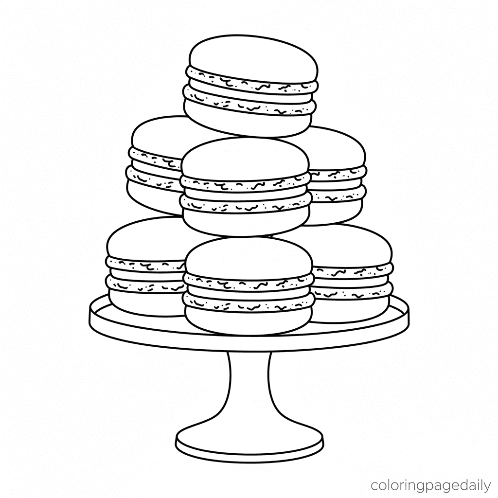 Tower of French Macarons - Daily printable coloring page in Kids - Food category