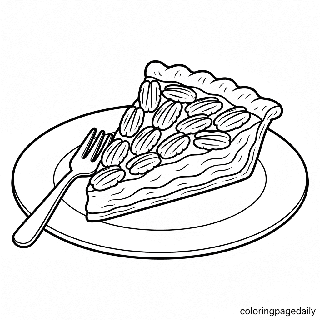 Slice of Pecan Pie - Daily printable coloring page in Kids - Thanksgiving category