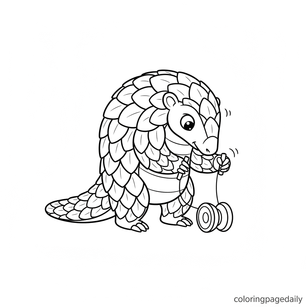Pangolin Playing Yo-Yo - Daily printable coloring page in Kids - Animals category