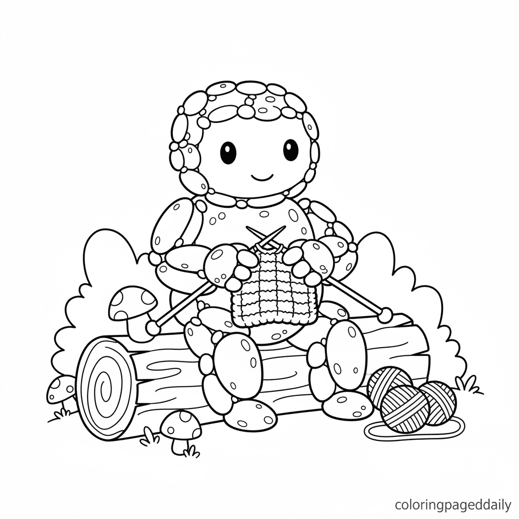 Pebble Golem Knitting - Daily printable coloring page in Kids - Mythical Creature category