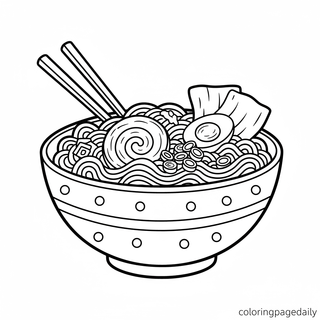 Japanese Ramen Bowl - Daily printable coloring page in Kids - Food category