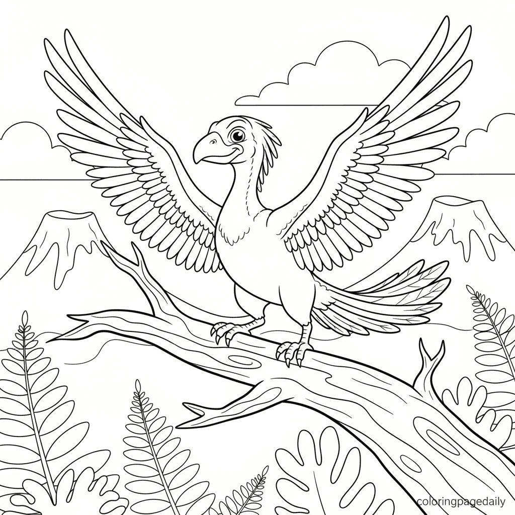 Archaeopteryx Ready to Fly - Daily printable coloring page in Kids - Dinosaur category