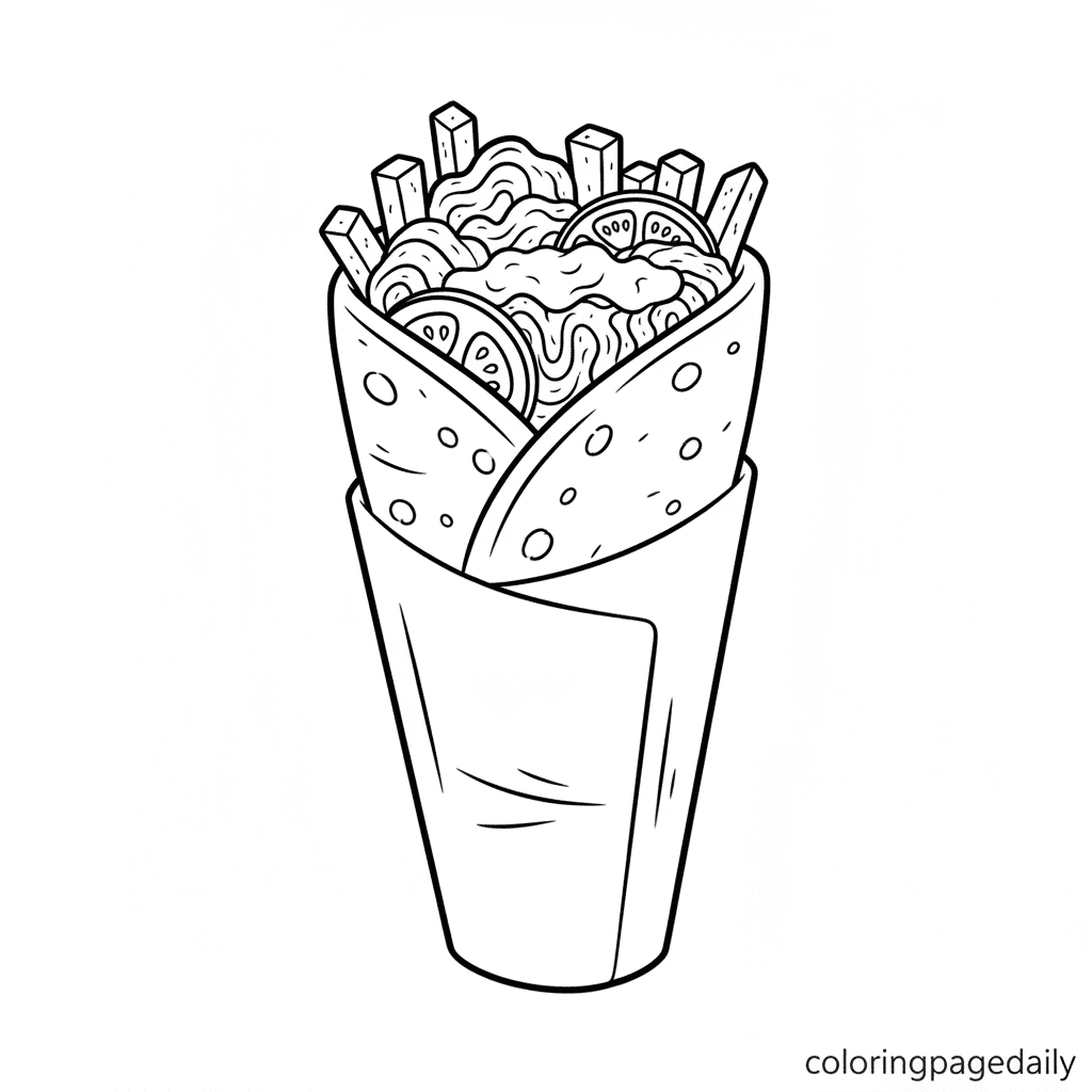 Tasty Greek Gyro Wrap - Daily printable coloring page in Kids - Food category