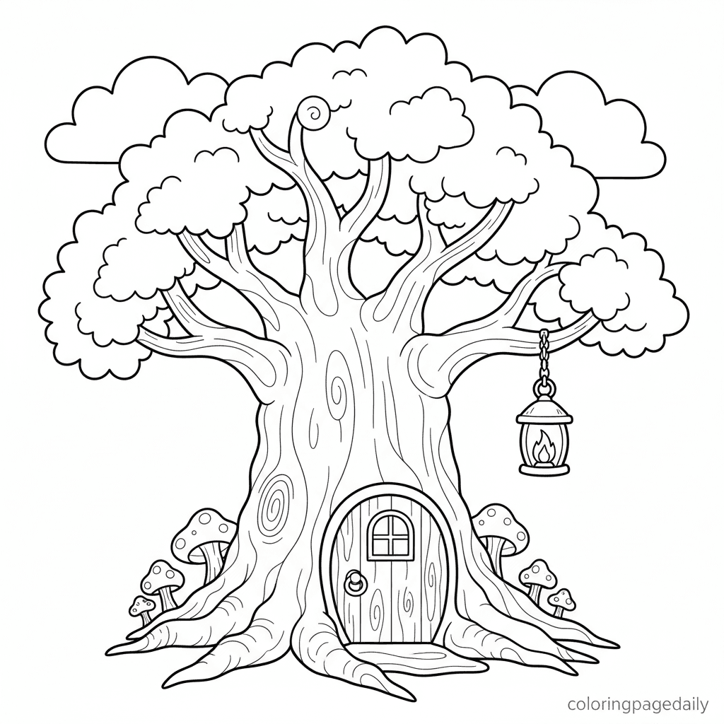 Magical Tree Door - Daily printable coloring page in Kids - Scenery category
