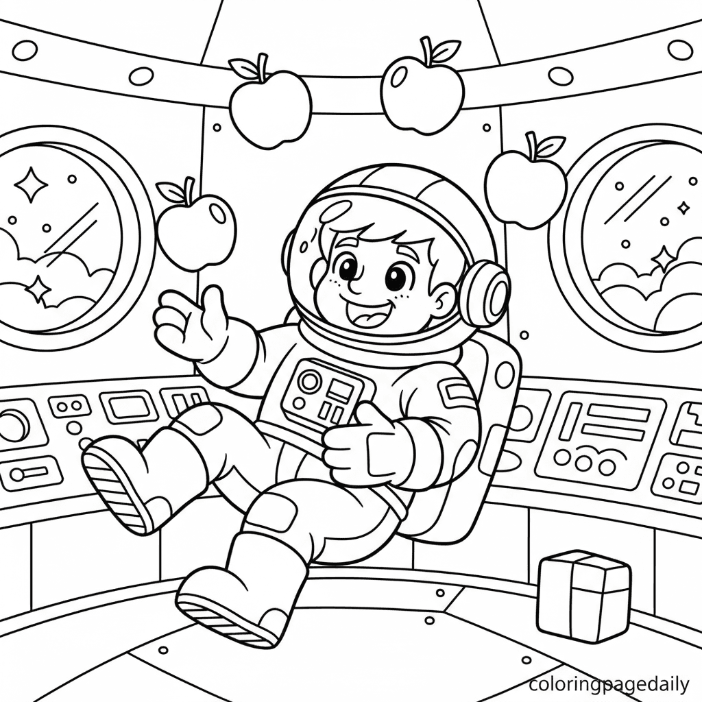 Astronaut Juggling Apples - Daily printable coloring page in Kids - Space category