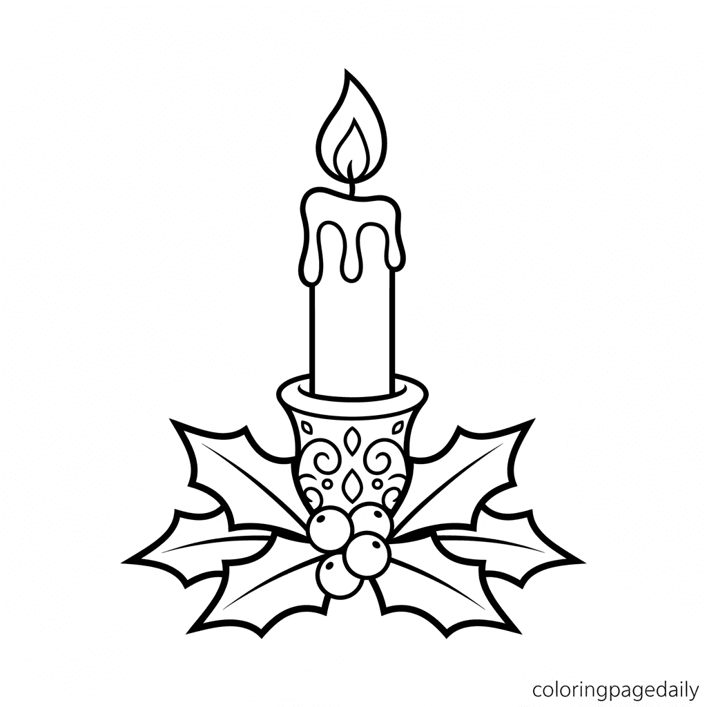 Festive Christmas Candle - Daily printable coloring page in Kids - Christmas category
