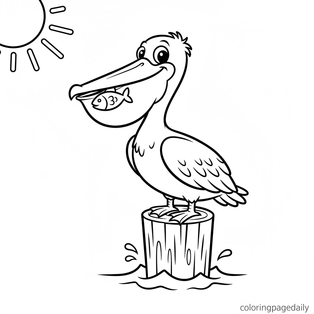 Pelican on Pier - Daily printable coloring page in Kids - Ocean and Underwater Life category