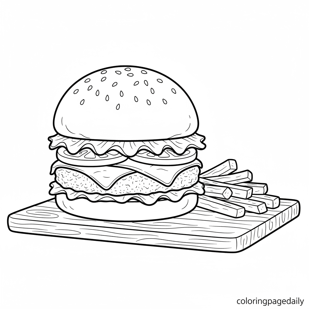 Tasty American Cheeseburger - Daily printable coloring page in Kids - Food category